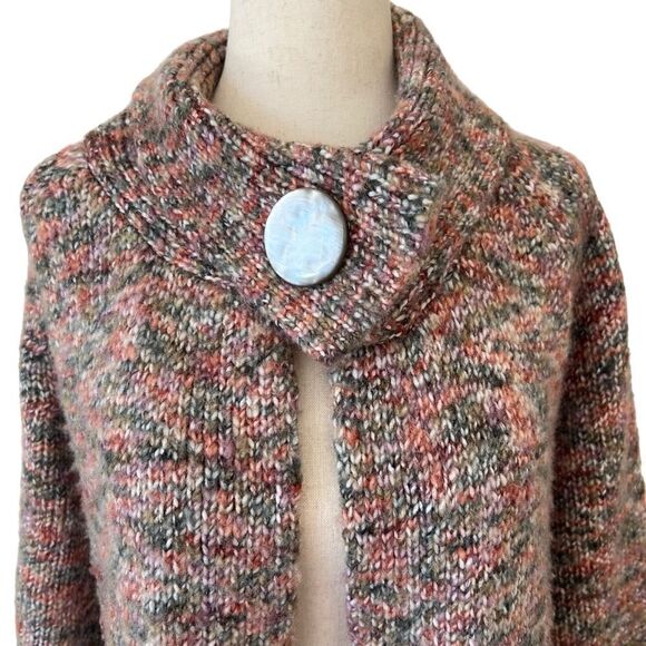 Vintage TWEEDS Marled Cowl Neck One Button Cardigan 3/4 sleeves - Picture 2 of 8